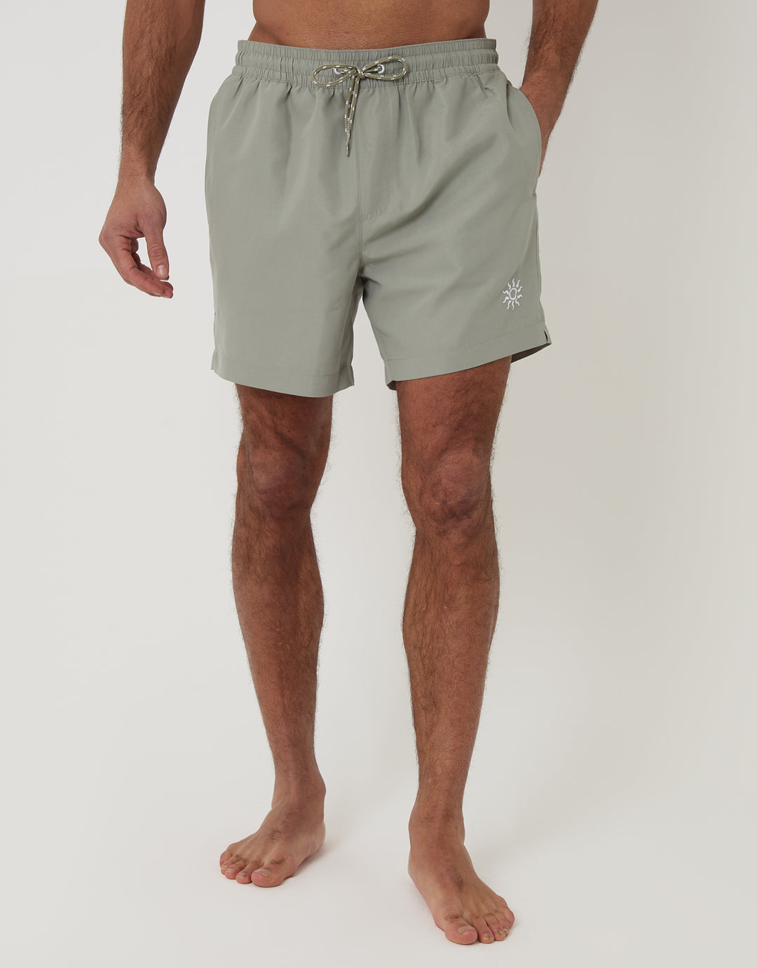 Threadbare Sun Embroidered Quick Dry Swim Shorts in Sage Green - front view