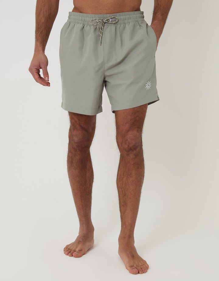 Threadbare Sun Embroidered Quick Dry Swim Shorts in Sage Green - front view