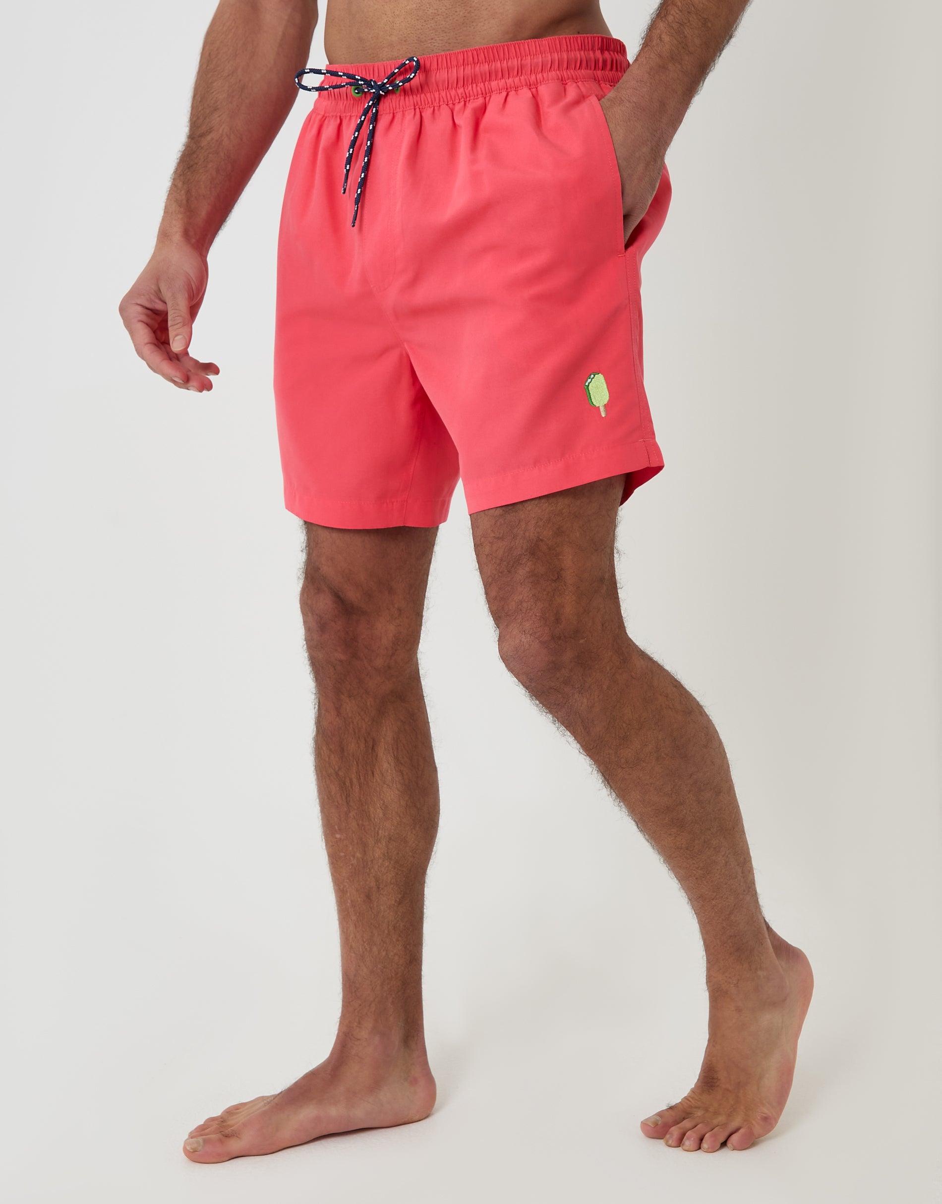 Ice Lolly Embroidered Quick Dry Swim Shorts in Coral Pink