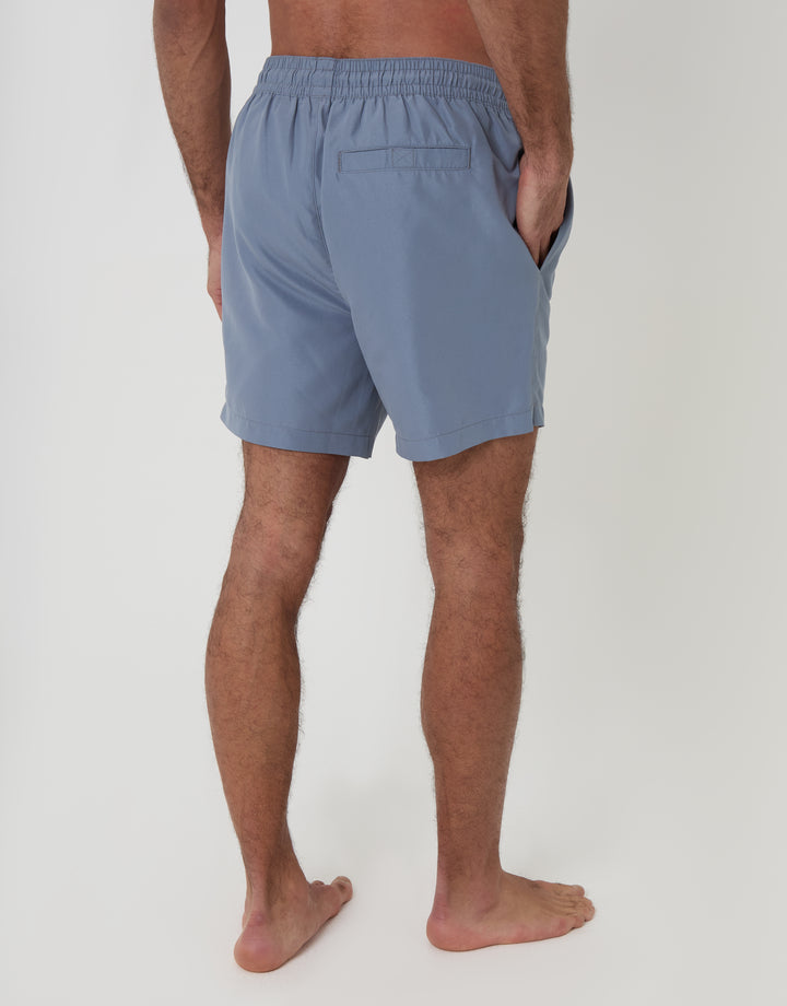 Denim Blue Surfboard Embroidered Quick Dry Swim Shorts