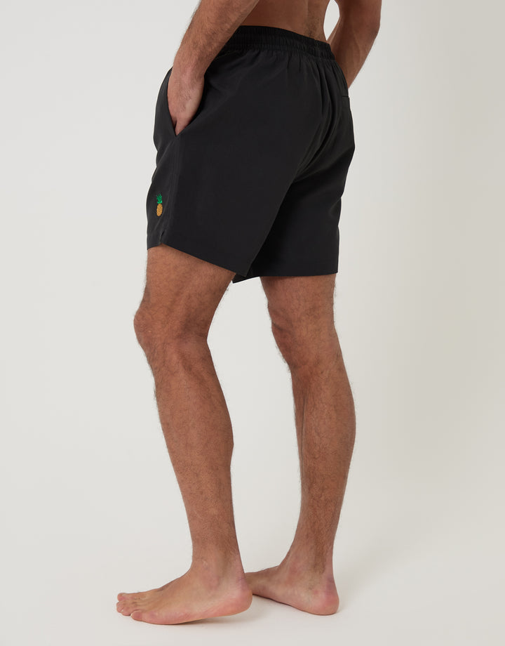 Black Pineapple Embroidered Quick Dry Swim Shorts
