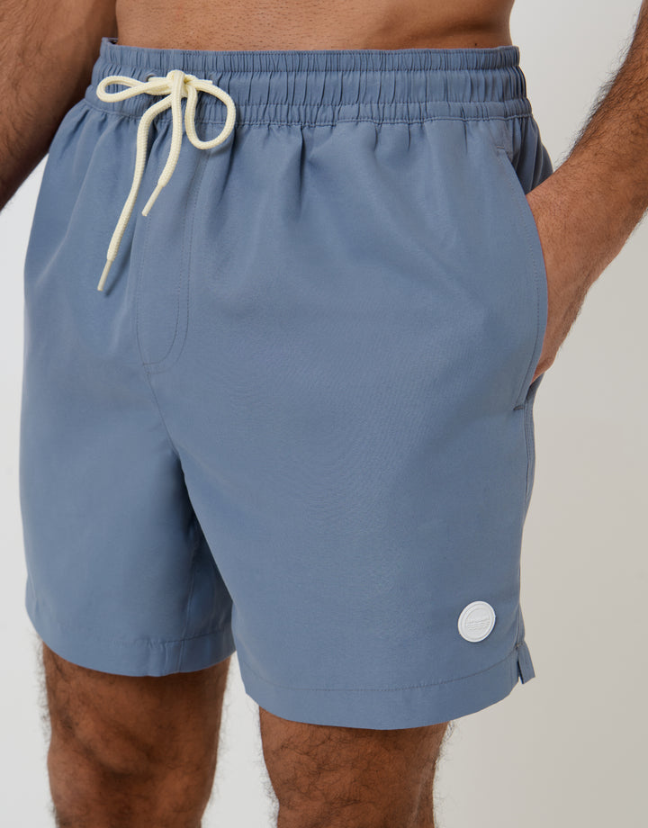 Threadbare Quick Dry Swim Shorts in  Denim Blue - front view close up