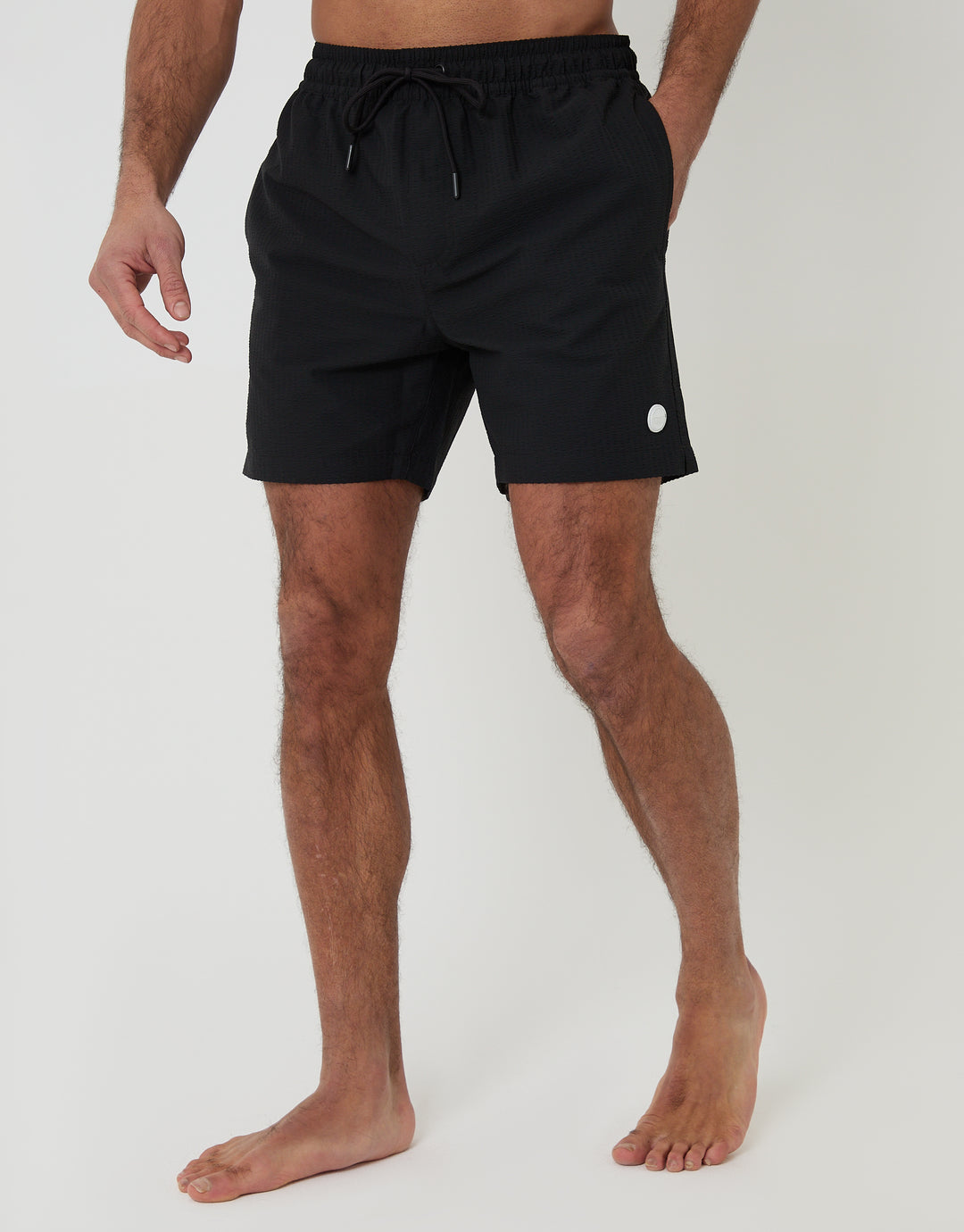 2 Pack Cream & Black Leaf Print Seersucker Swim Shorts