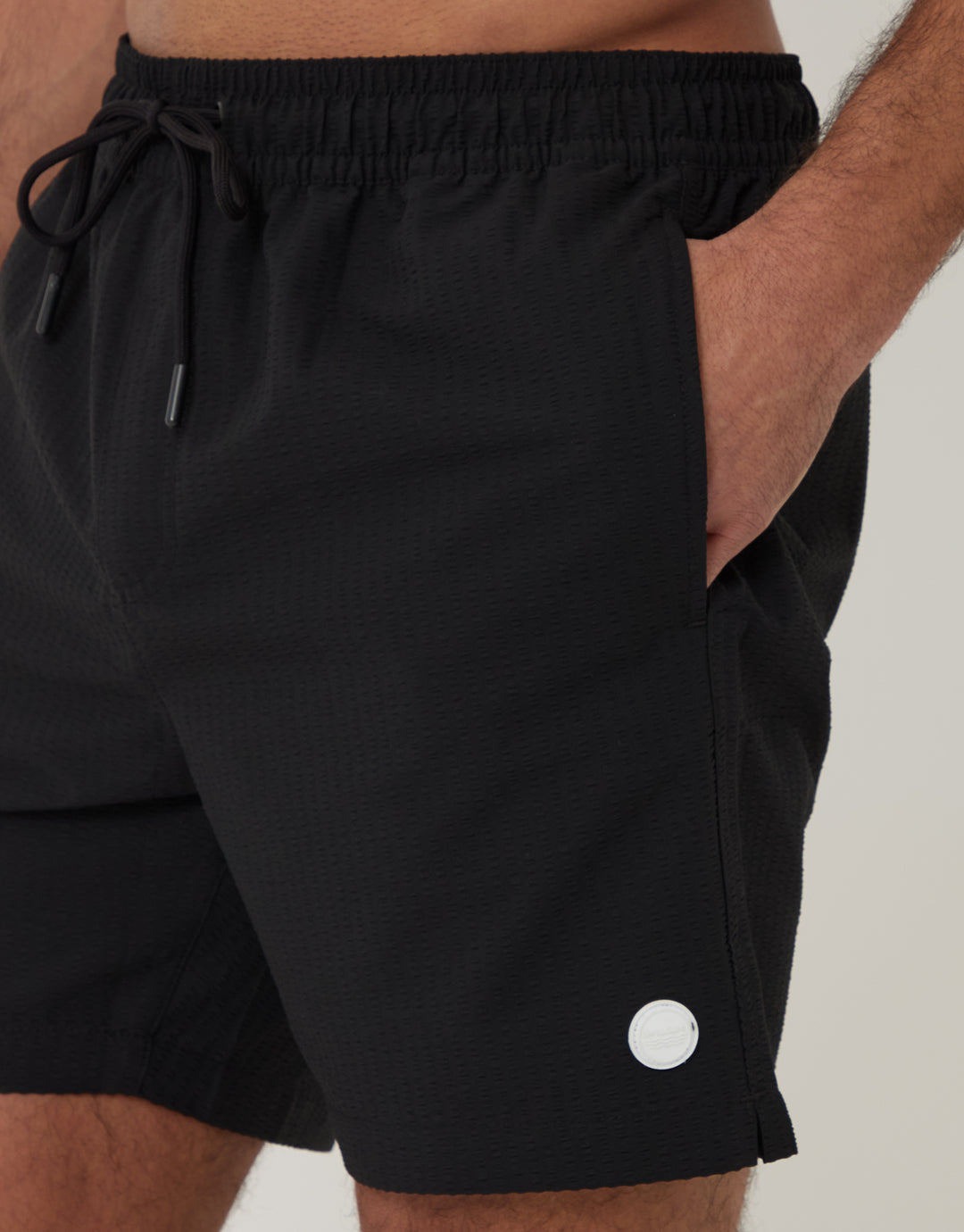 2 Pack Cream & Black Leaf Print Seersucker Swim Shorts