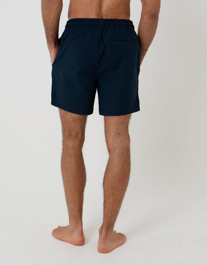 Threadbare Seersucker Swim Shorts in Navy - back view