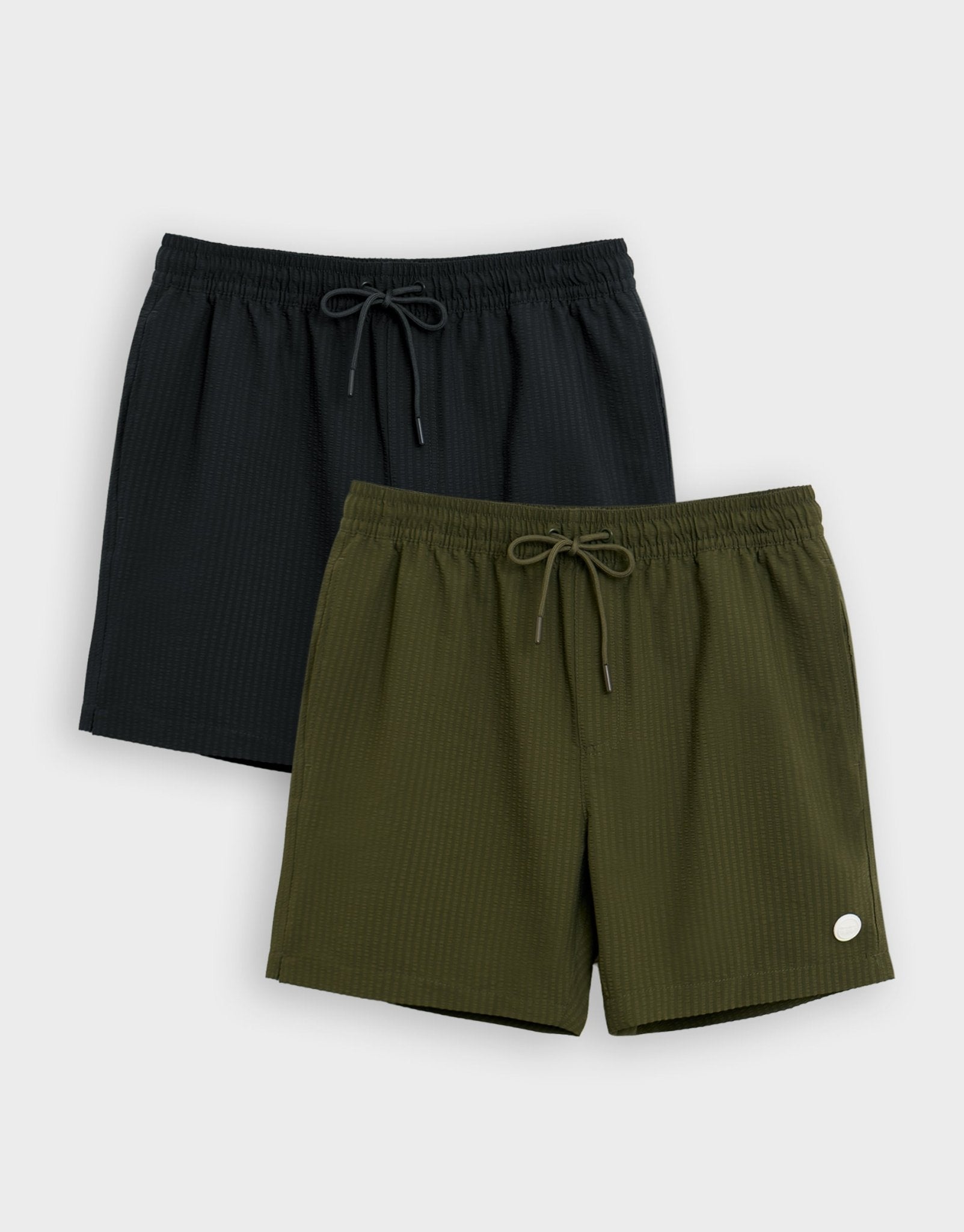 Threadbare Men's 2 Pack Swim Shorts in Black & Khaki Stripe