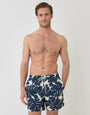Threadbare Leaf Print Seersucker Swim Shorts in Cream - full body