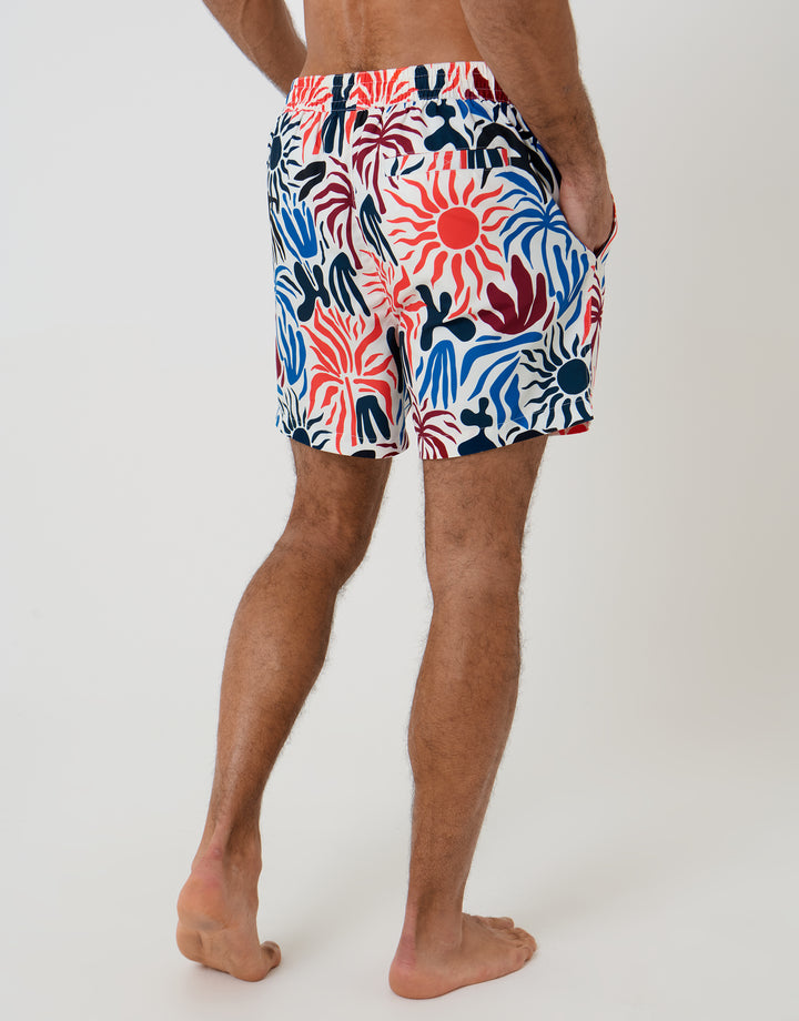 Cream Tropical Print Quick Dry Swim Shorts