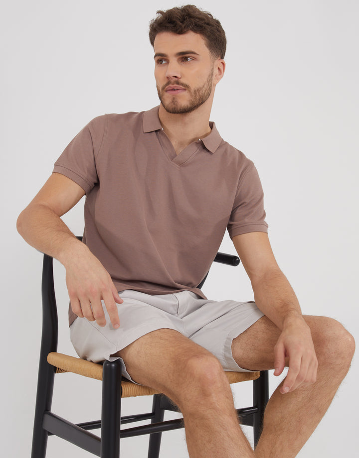 Brown Open Neck Collar Polo Shirt