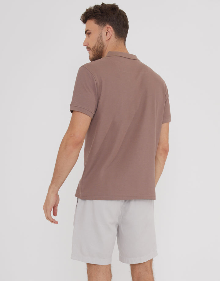 Brown Open Neck Collar Polo Shirt