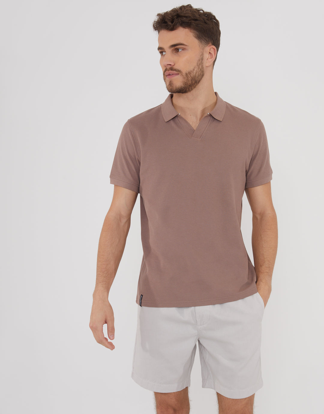 Brown Open Neck Collar Polo Shirt