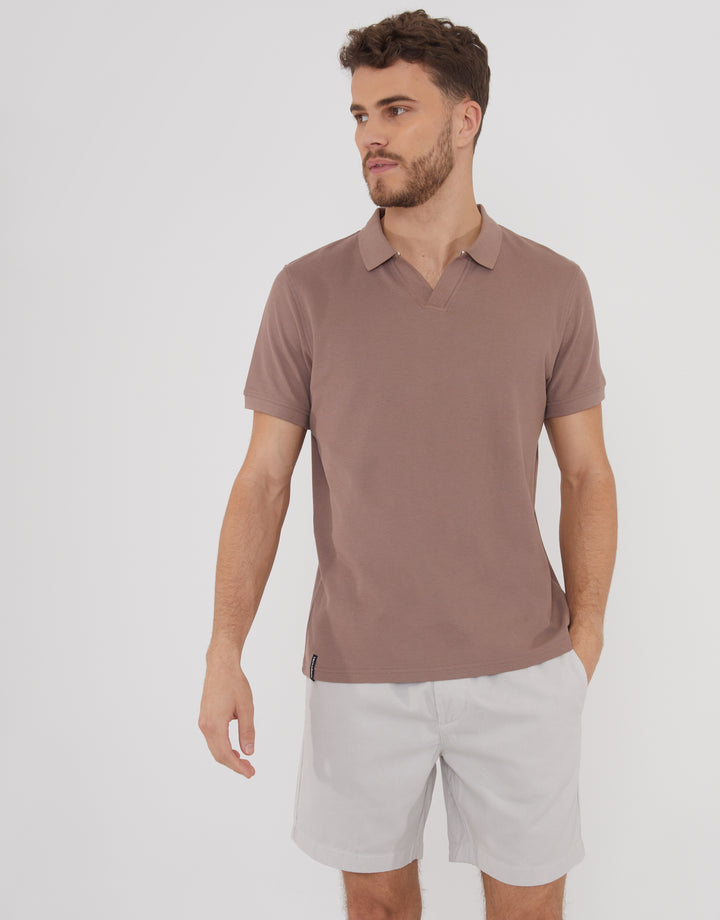Brown Open Neck Collar Polo Shirt