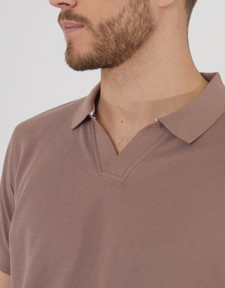 Brown Open Neck Collar Polo Shirt