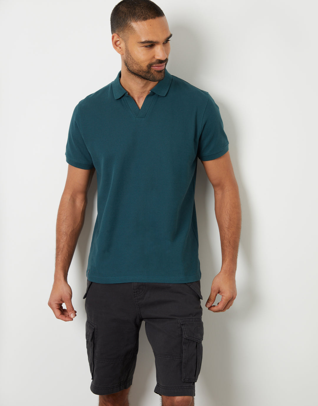 Dark Blue Open Neck Collar Polo Shirt