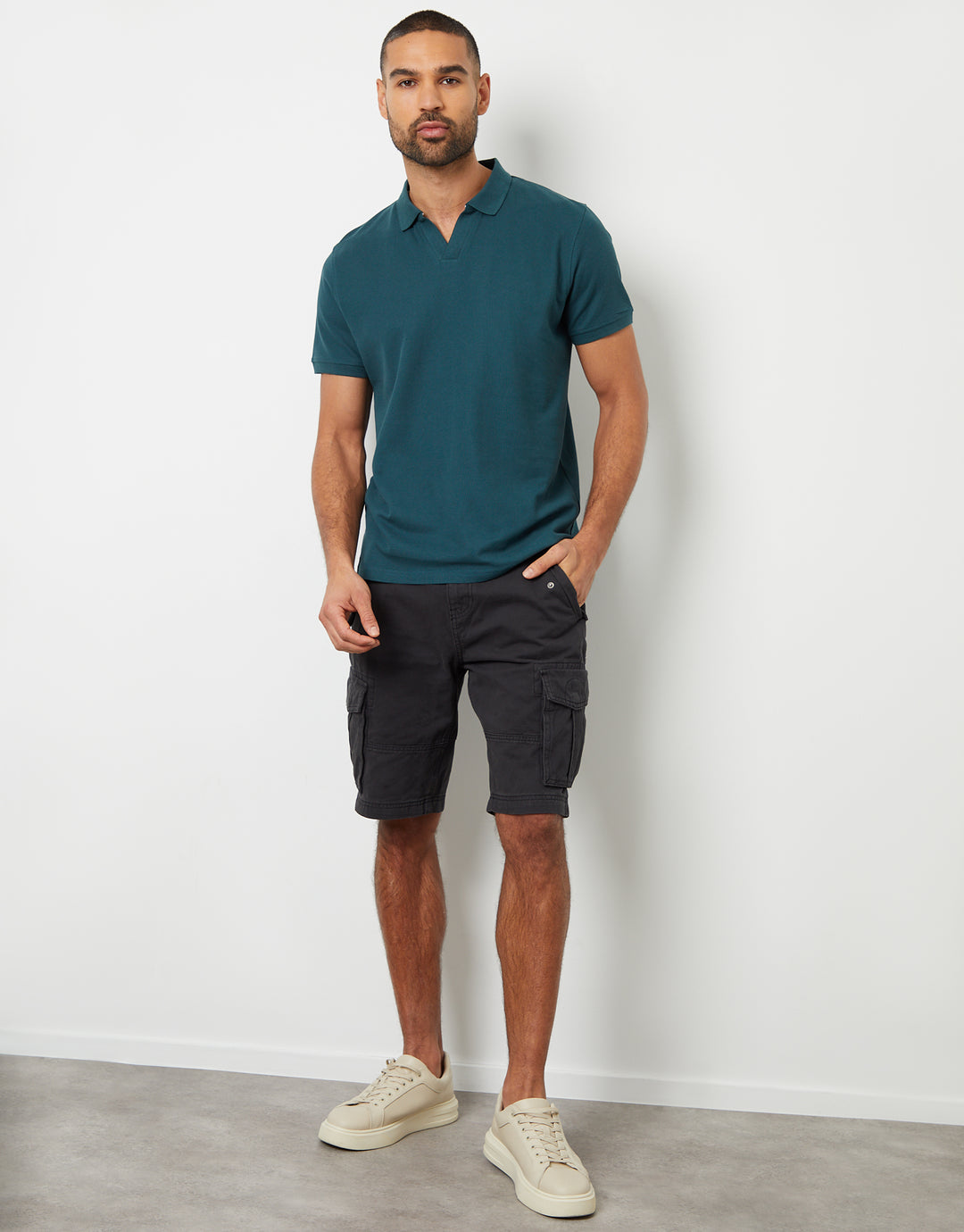 Dark Blue Open Neck Collar Polo Shirt