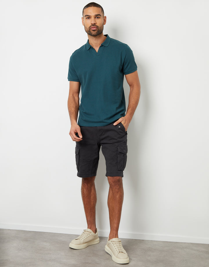 Dark Blue Open Neck Collar Polo Shirt