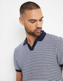 Navy & White Stripe Open Neck Collar Polo Shirt