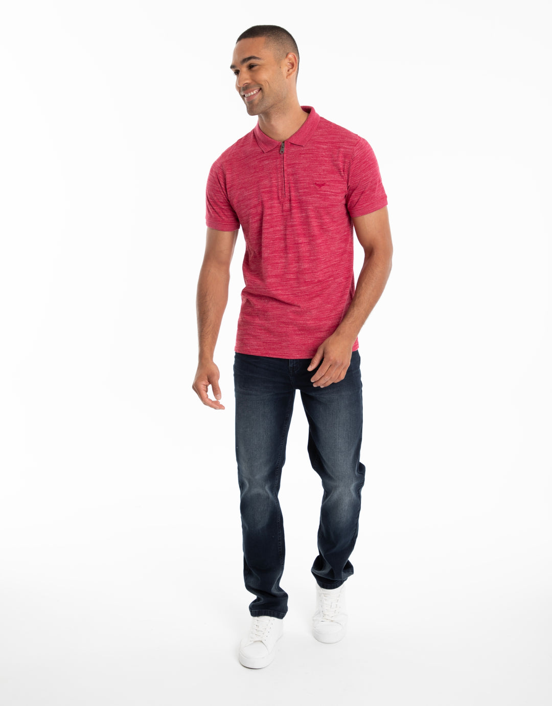 Pink Space Dye Zip Collar Polo Shirt