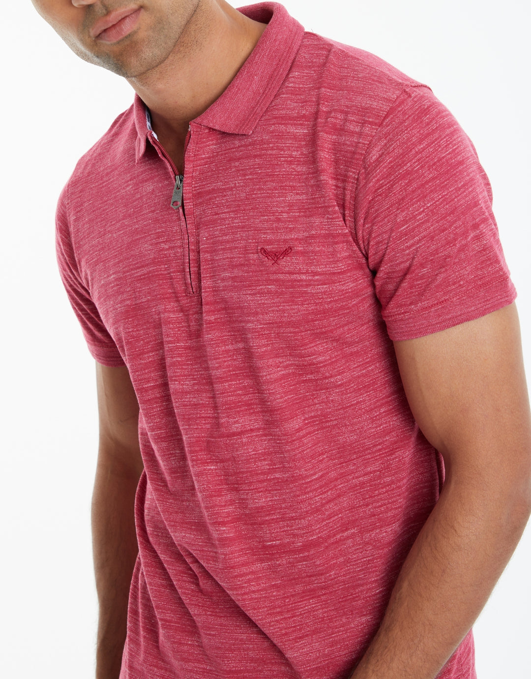 Pink Space Dye Zip Collar Polo Shirt