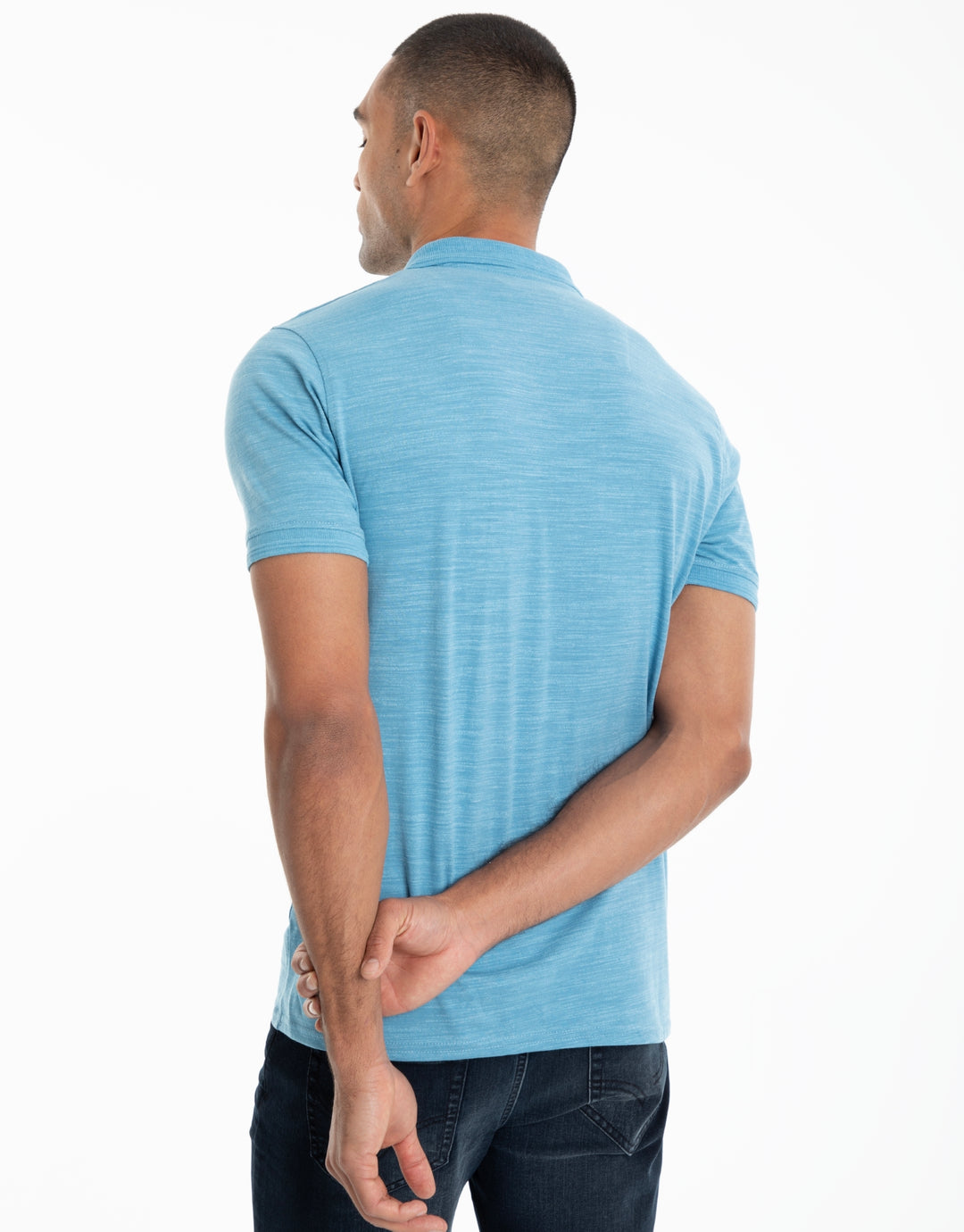 Blue Space Dye Zip Collar Polo Shirt