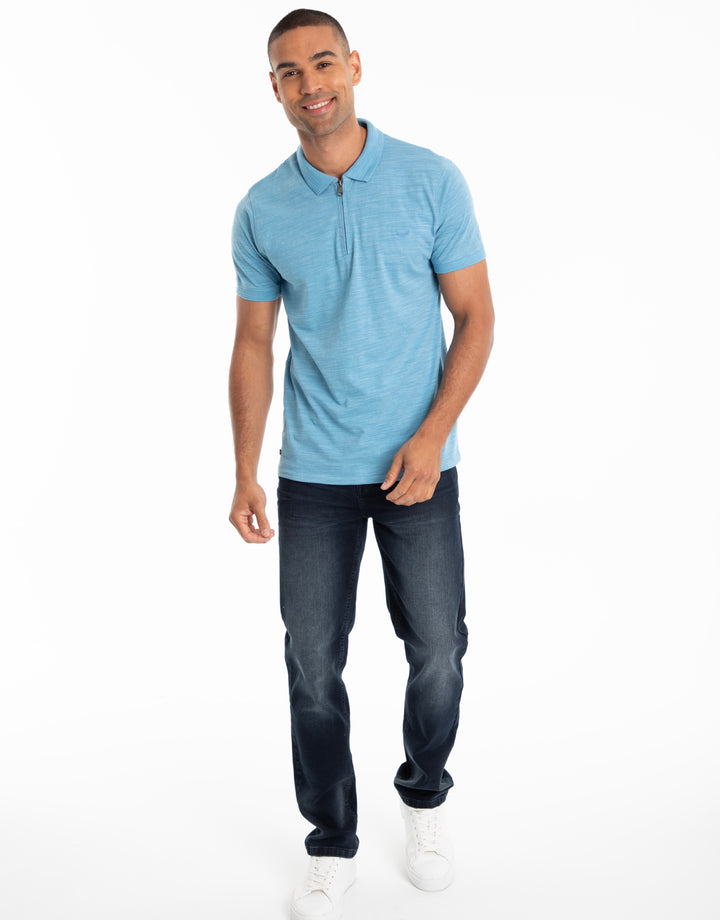 Blue Space Dye Zip Collar Polo Shirt