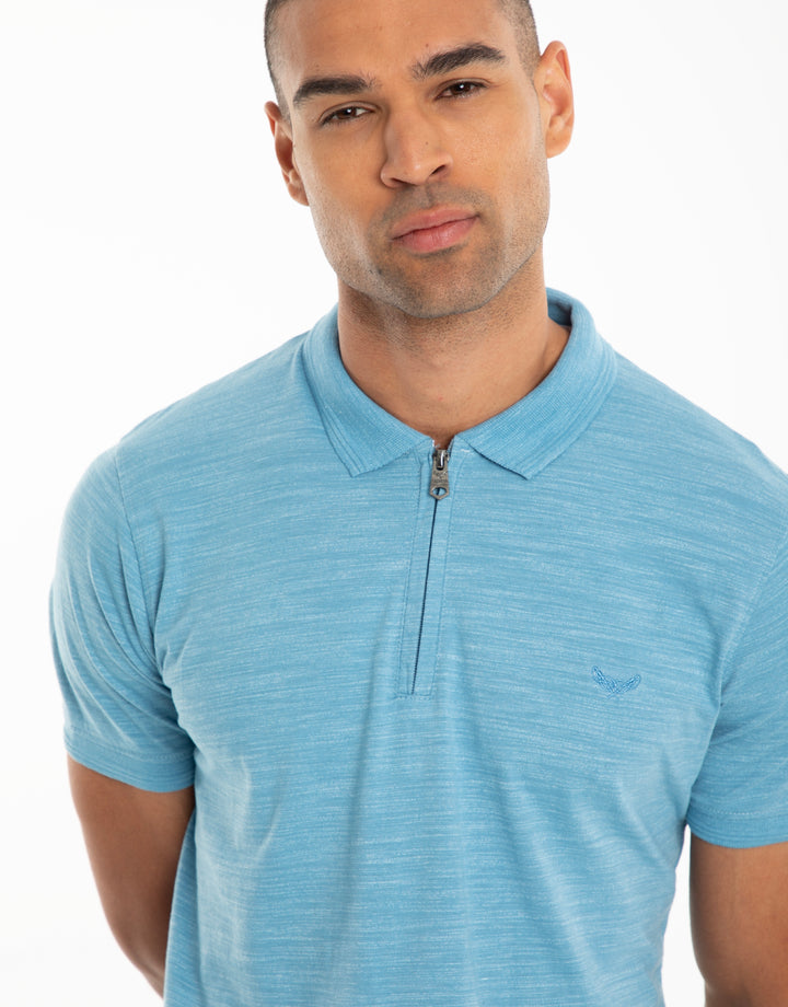 Blue Space Dye Zip Collar Polo Shirt