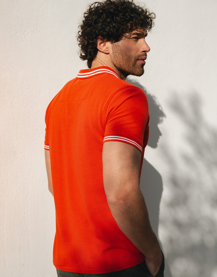 Red Rib Collar Classic Polo Shirt