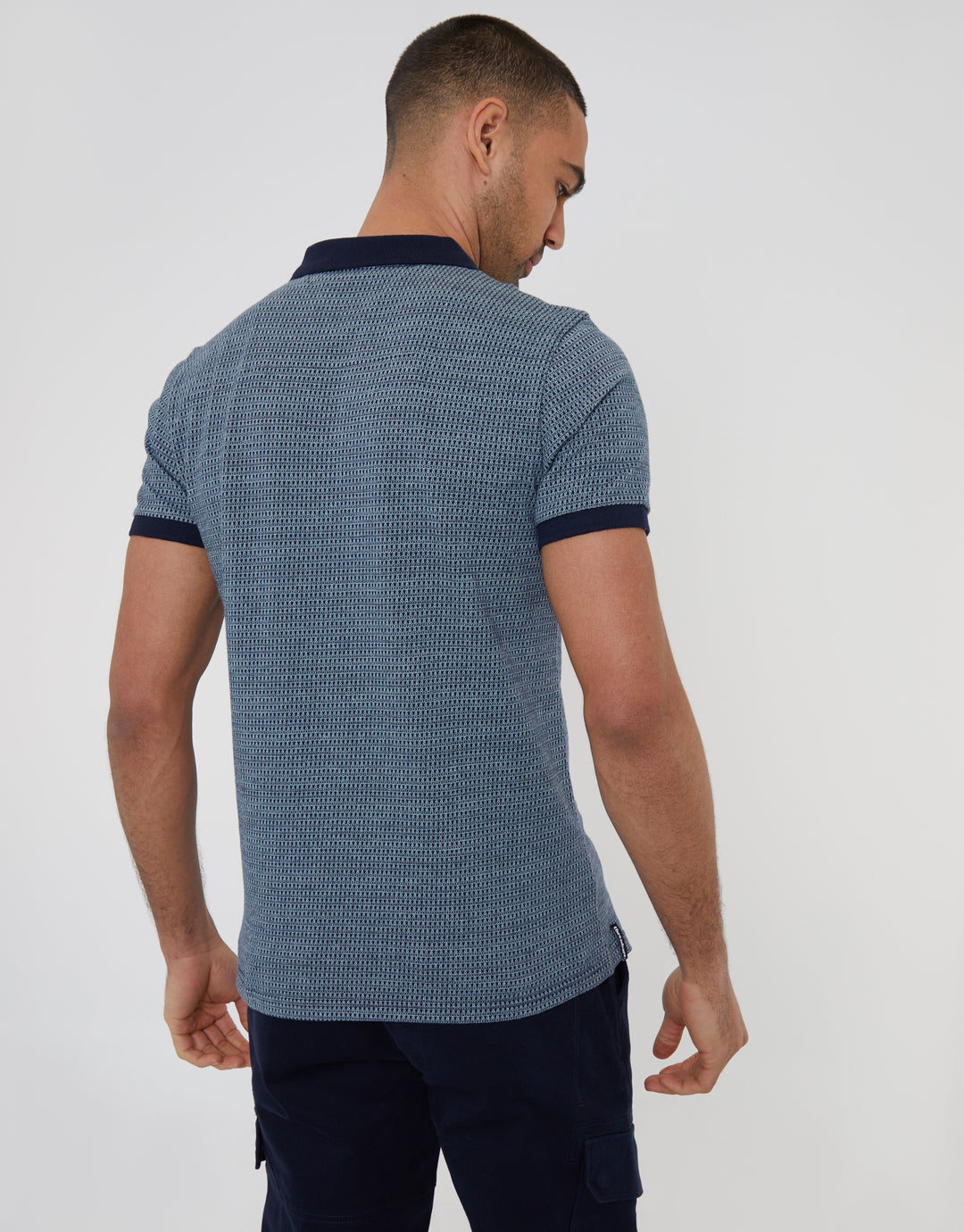 Navy Cotton Jacquard Quarter Zip Polo Shirt