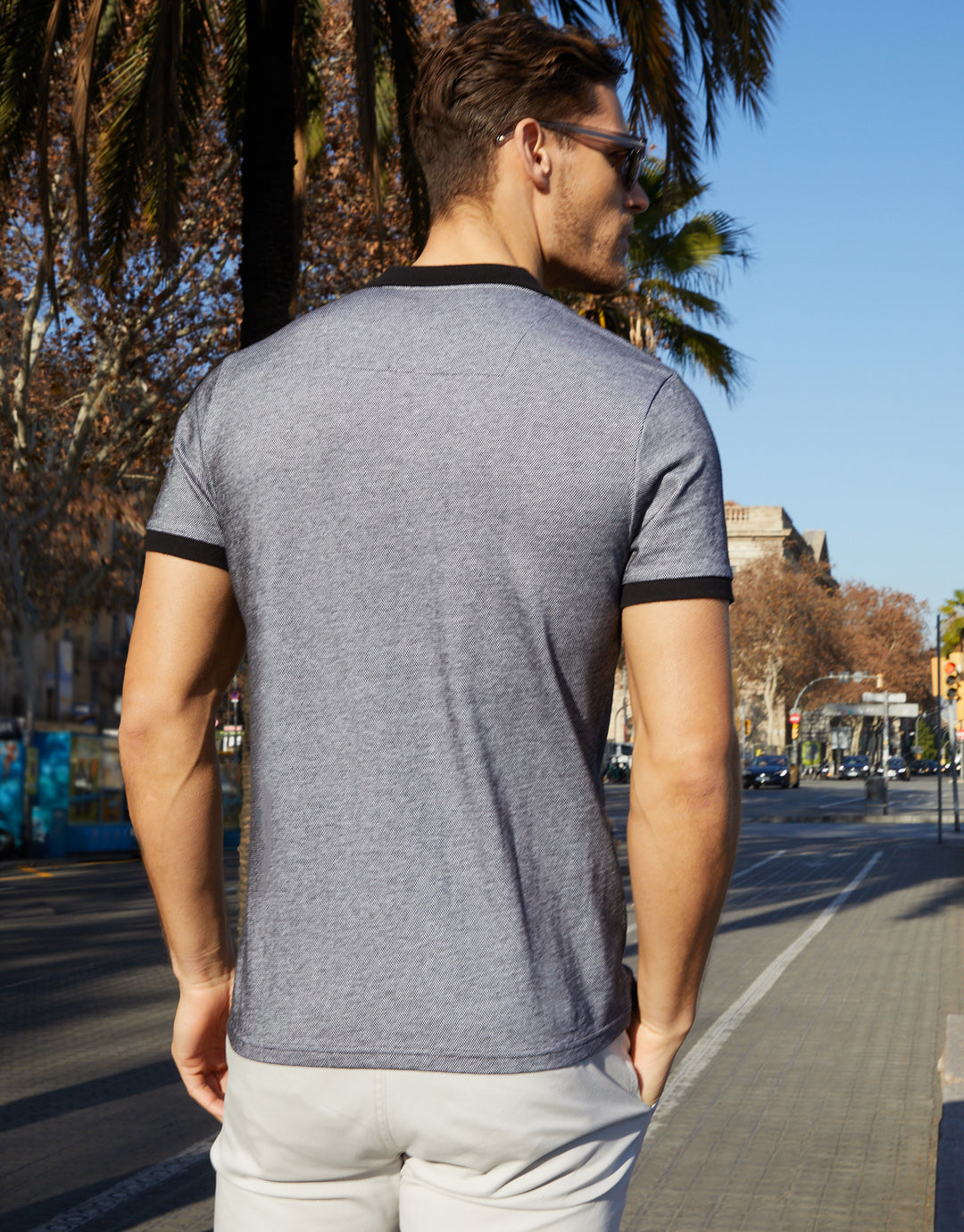 Grey Two Tone Pique Polo Shirt