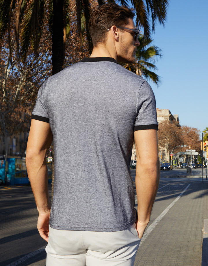 Grey Two Tone Pique Polo Shirt