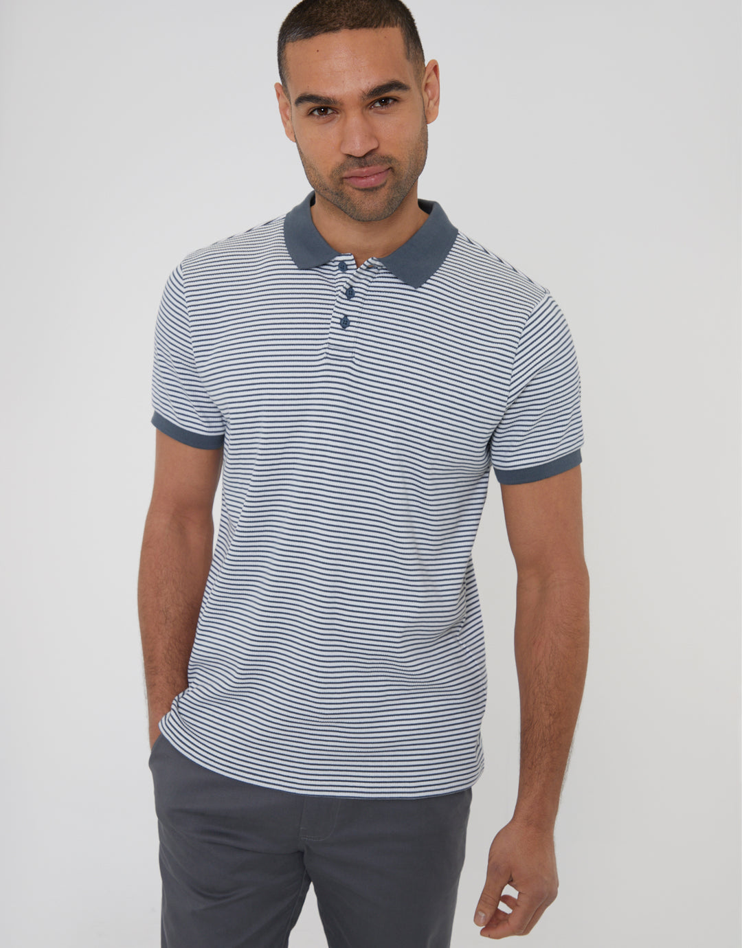 Blue Stripe Contrast Collar Polo Shirt