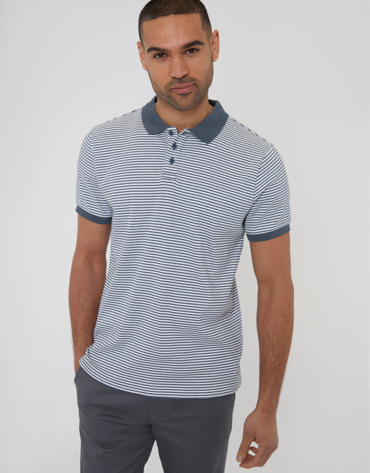 Blue Stripe Contrast Collar Polo Shirt