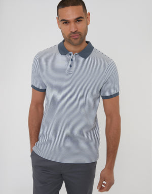 Blue Stripe Contrast Collar Polo Shirt