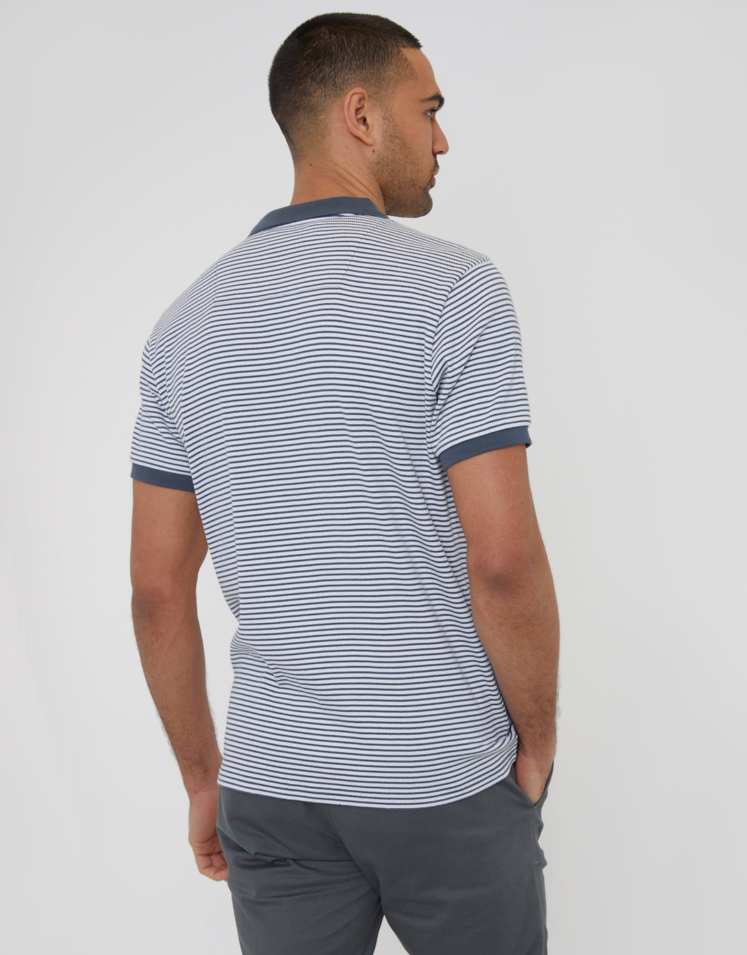 Blue Stripe Contrast Collar Polo Shirt