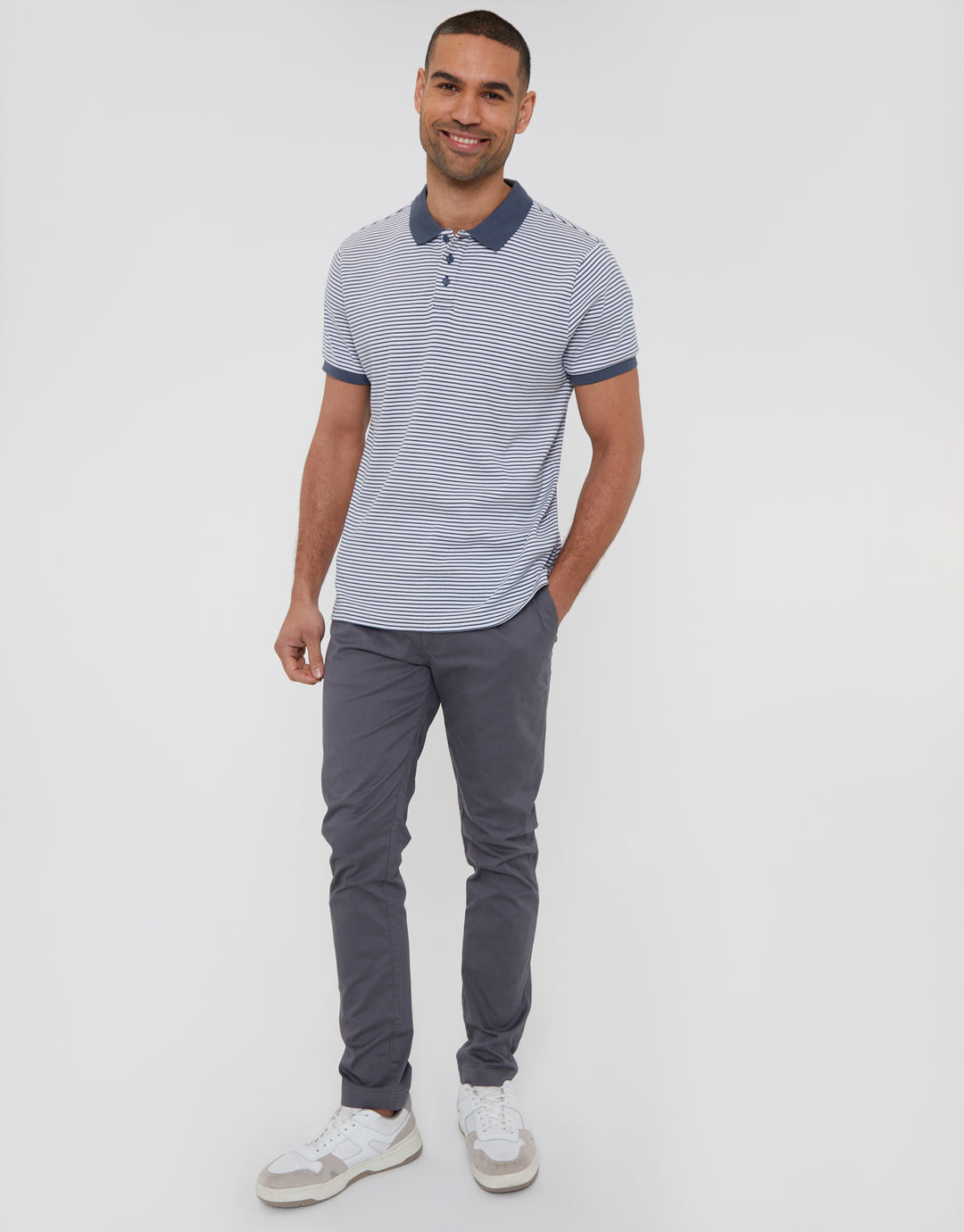 Blue Stripe Contrast Collar Polo Shirt