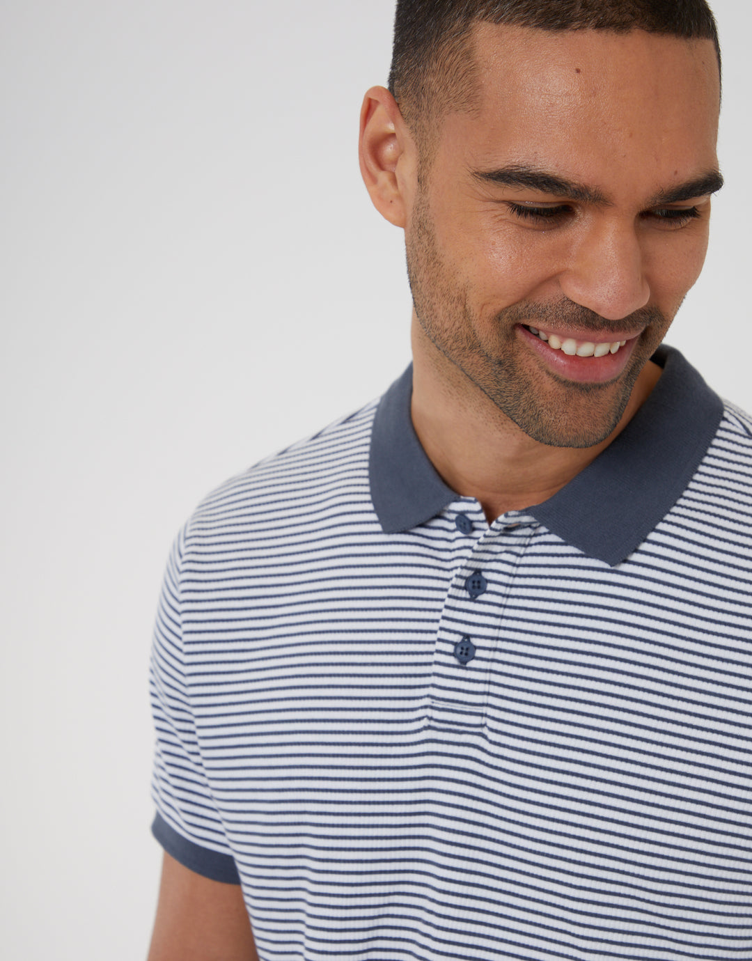 Blue Stripe Contrast Collar Polo Shirt