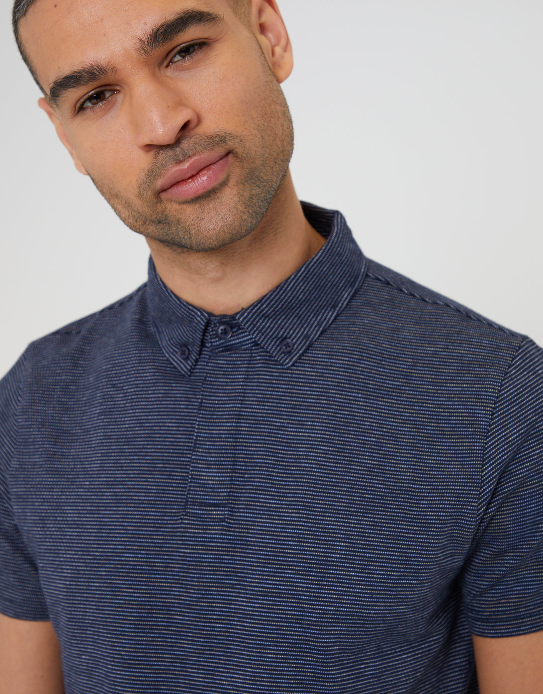 Navy Geo Print Polo Shirt