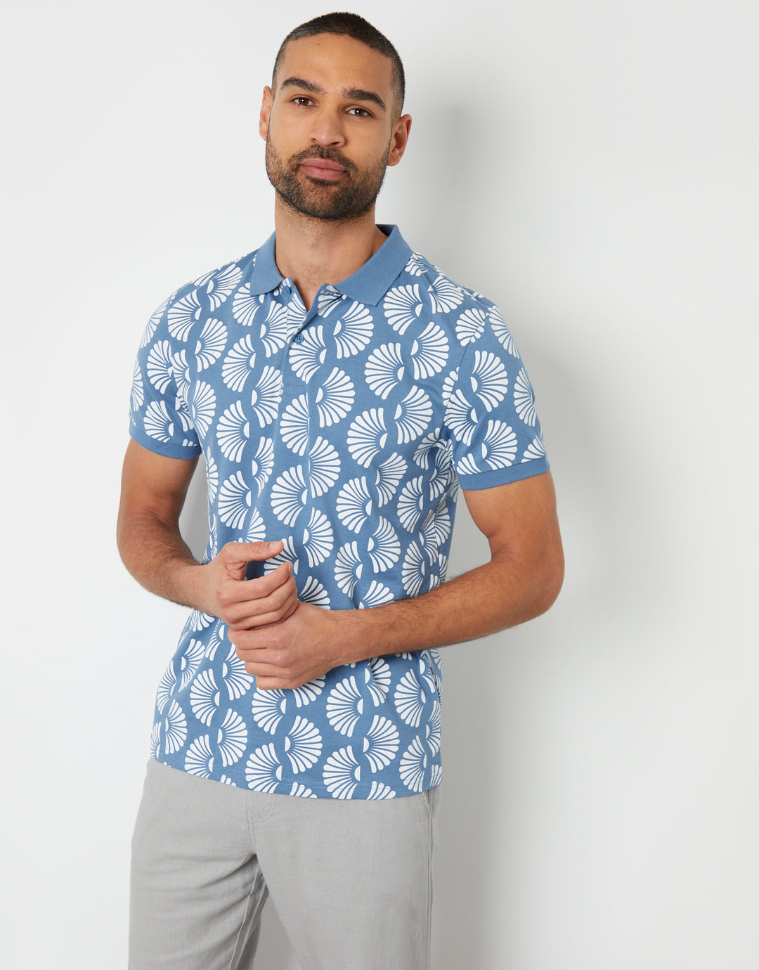 Blue Shell Print Polo Shirt