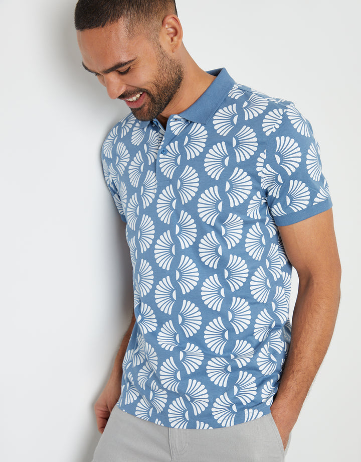 Blue Shell Print Polo Shirt