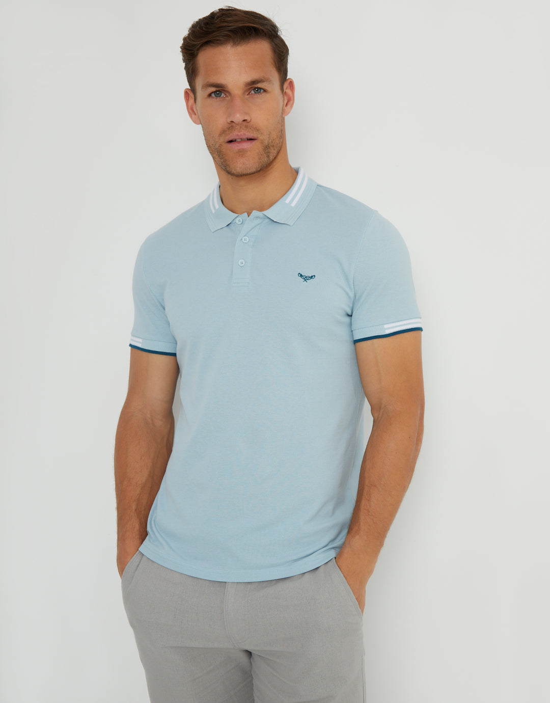 Light Blue Tipping Collar Pique Polo Shirt