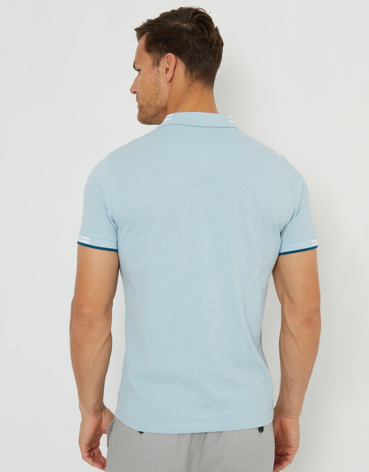 Light Blue Tipping Collar Pique Polo Shirt