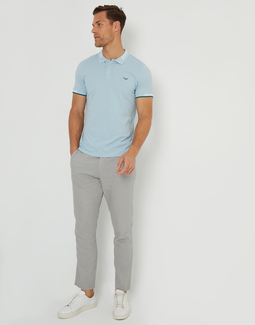Light Blue Tipping Collar Pique Polo Shirt