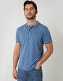 Denim Blue Contrast Tipping Hidden Placket Polo Shirt