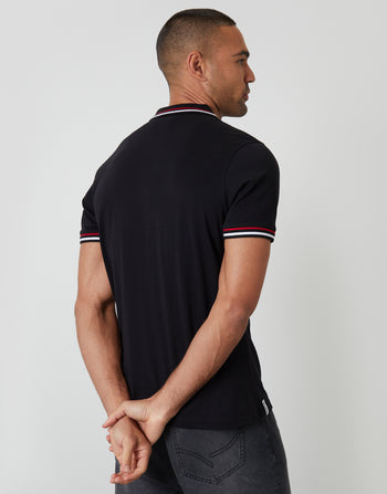 Threadbare Contrast Tipping Hidden Placket Polo Shirt in Black - back view