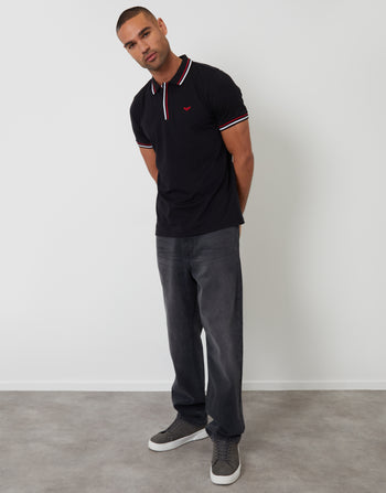 Threadbare Contrast Tipping Hidden Placket Polo Shirt in Black - full body