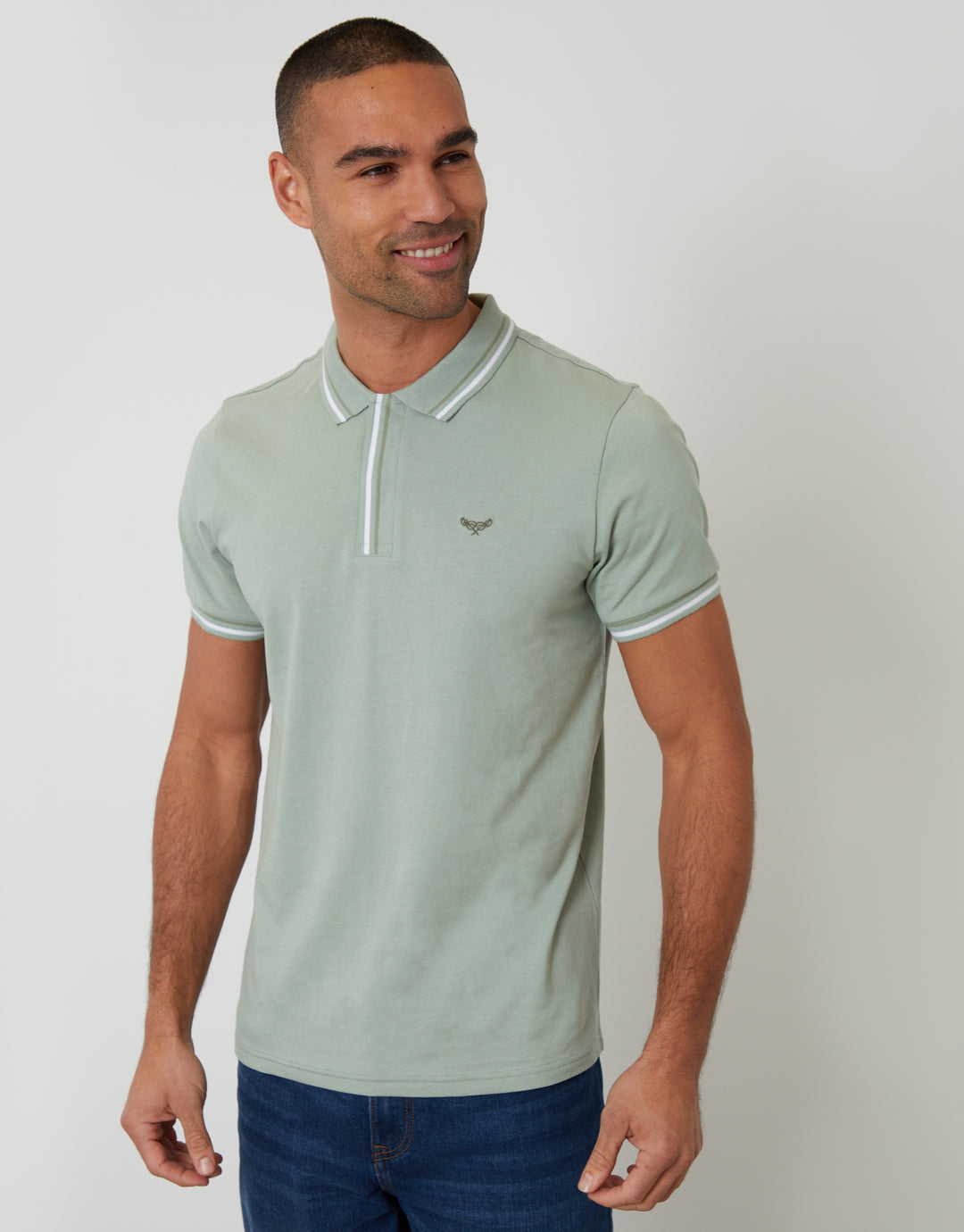Sage Green Contrast Tipping Hidden Placket Polo Shirt