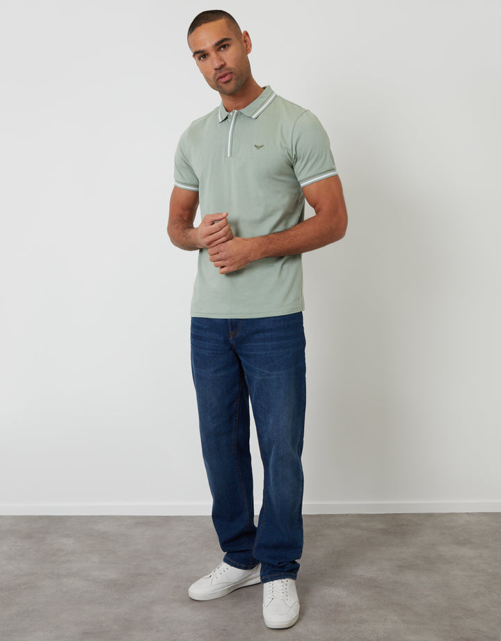 Sage Green Contrast Tipping Hidden Placket Polo Shirt