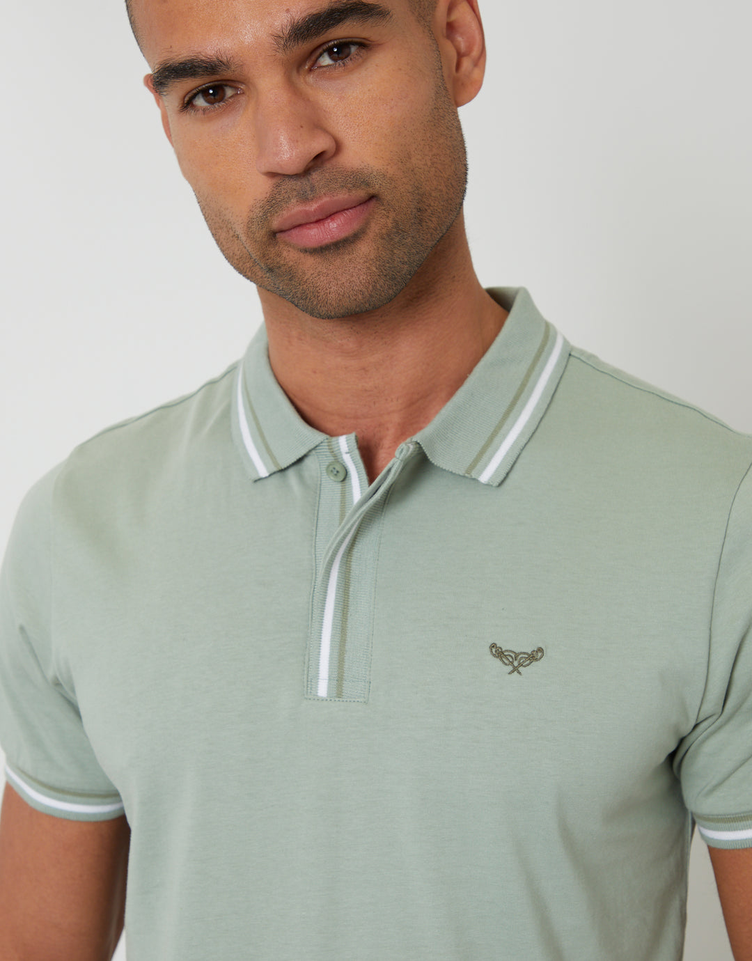 Sage Green Contrast Tipping Hidden Placket Polo Shirt
