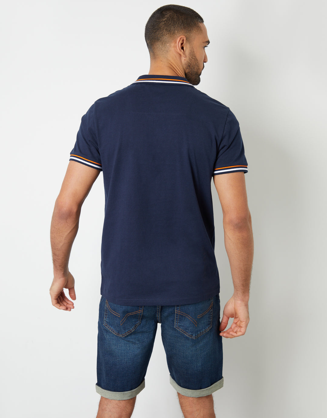 Navy Contrast Tipping Hidden Placket Polo Shirt