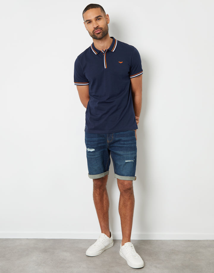 Navy Contrast Tipping Hidden Placket Polo Shirt